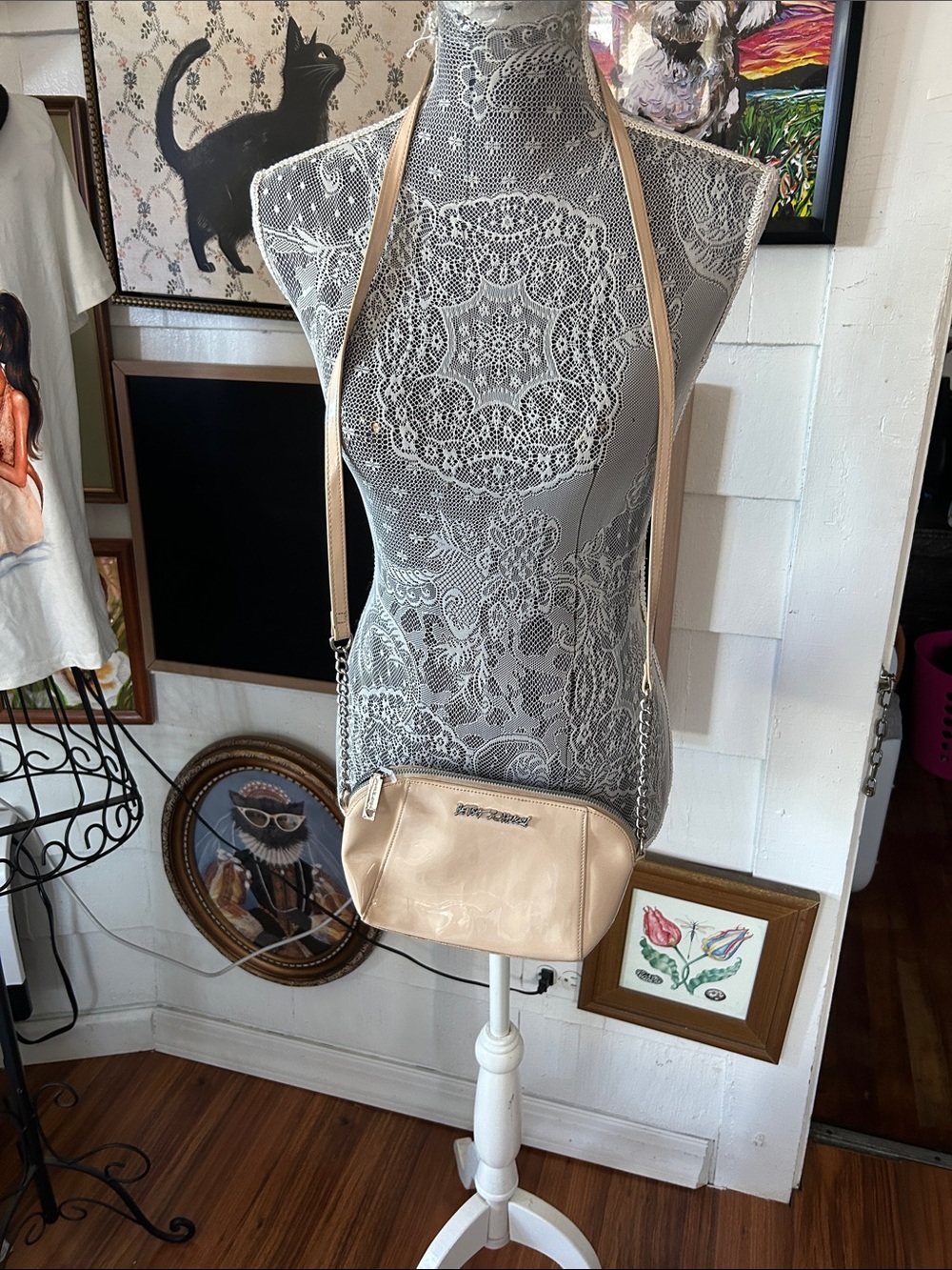 Betsey Johnson Nude Patent Leather Crossbody Bag